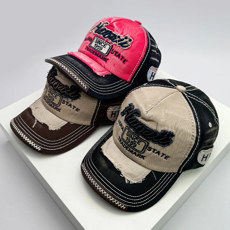 Korean Vintage Washed Embroidered Letter Baseball Cap