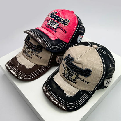 Korean Vintage Washed Embroidered Letter Baseball Cap