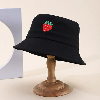 Cute Strawberry Embroidered Summer Bucket Hat