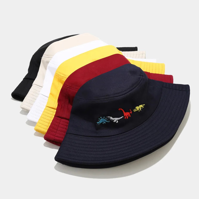 Cute Dinosaur Embroidered Cotton Bucket Hat