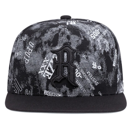 R Embroidered Streetwear Flat Brim Hip Hop Cap Unisex