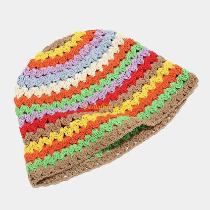 Summer Rainbow Color Crochet Sunshade Bucket Hat
