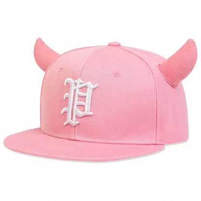 Ox Horn Letter Embroidery Snapback Cap