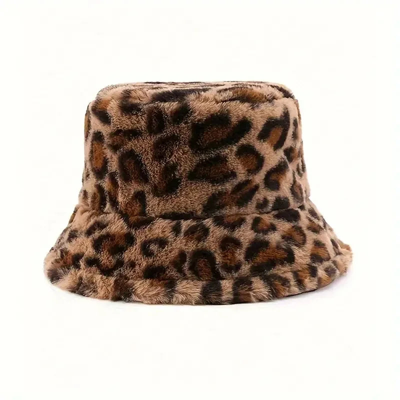 Women's Leopard Print Plush Bucket Hat