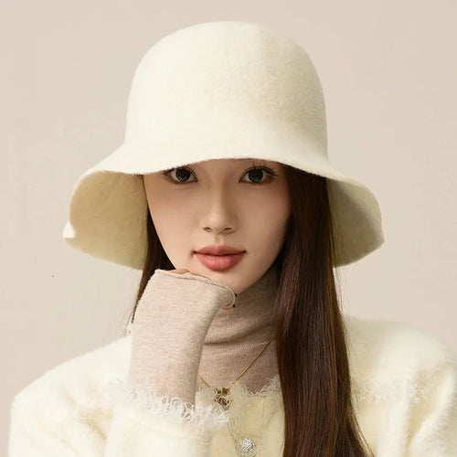 Classical Solid Wool Warm Autumn Winter Bucket Hat