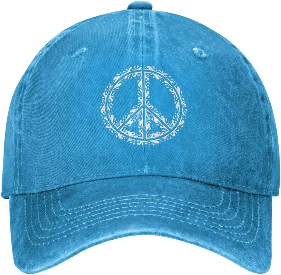 Peace Symbol Distressed Denim Vintage Baseball Cap