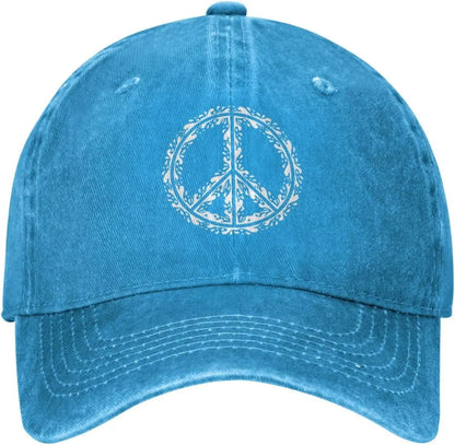 Peace Symbol Distressed Denim Vintage Baseball Cap
