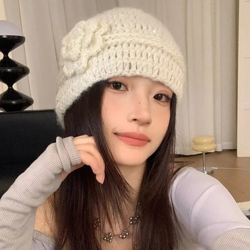 3D Flower Knitted Winter Kids Bucket Hat
