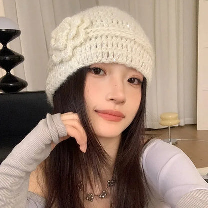 3D Flower Knitted Winter Kids Bucket Hat