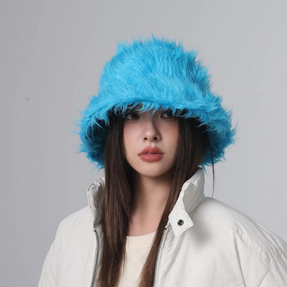 Leopard Fur Plush Autumn Winter Bucket Hat
