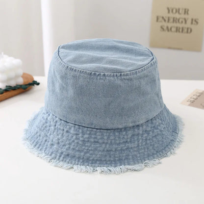 Vintage Fringed Denim Washable Bucket Hat