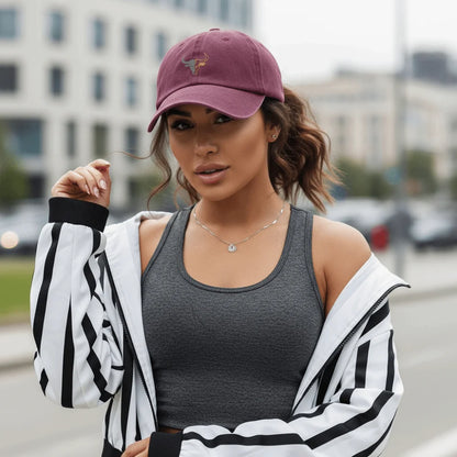 Washed Cotton Bull Head Printed Adjustable Baseball Cap