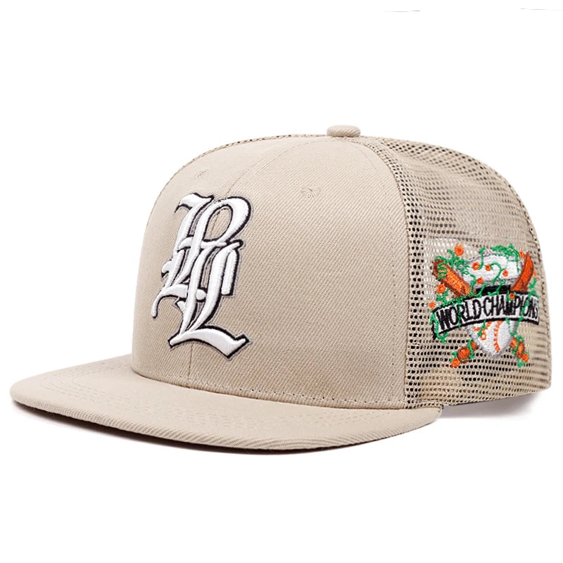 Unisex LPL Embroidery Mesh Flat Brim Hip Hop Baseball Cap