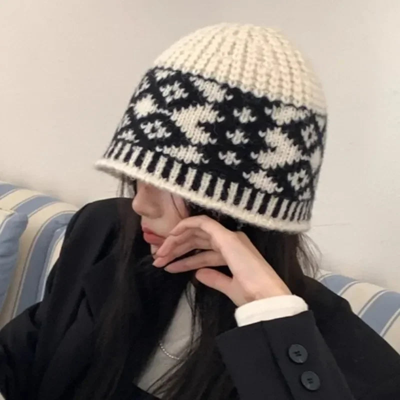 Retro Knitted Wool Earflap Bucket Hat