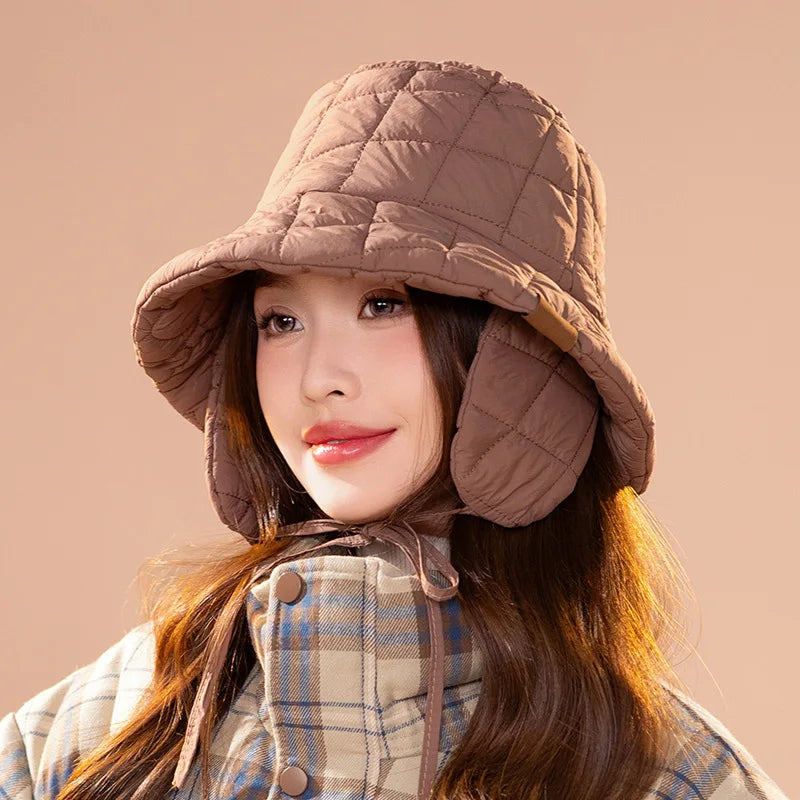 Korean Rhombus Velvet Down Bucket Hat