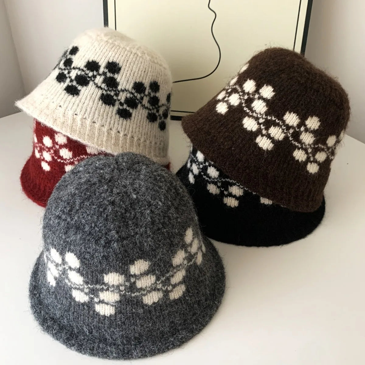 Fair Isle Knit Wool Bucket Hat