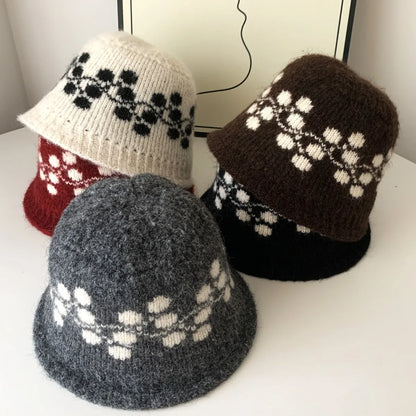 Fair Isle Knit Wool Bucket Hat