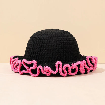 Multicolor Ruffle Knitted Wool Bucket Hat