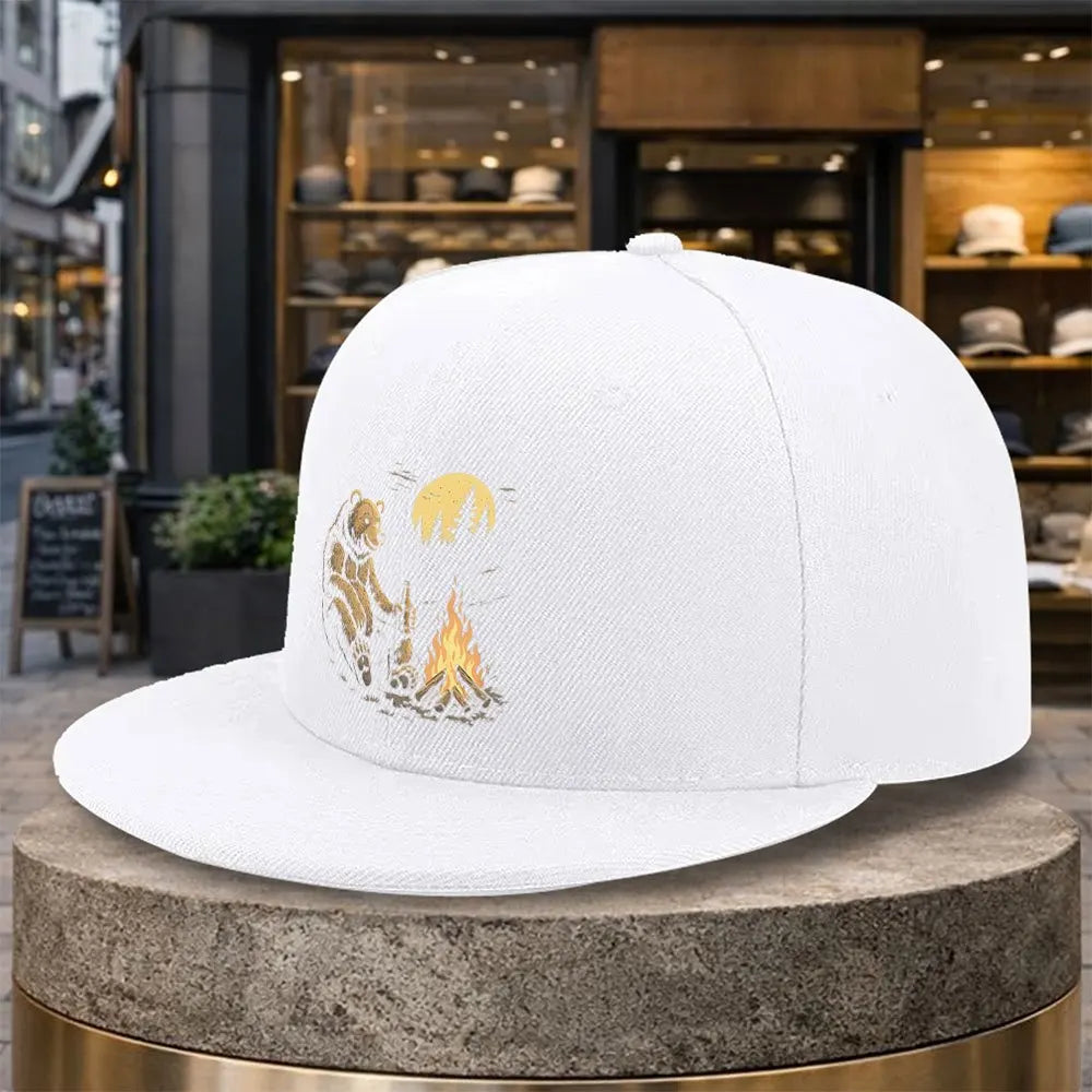 Bear Campfire Moon Silhouette Snapback Cap