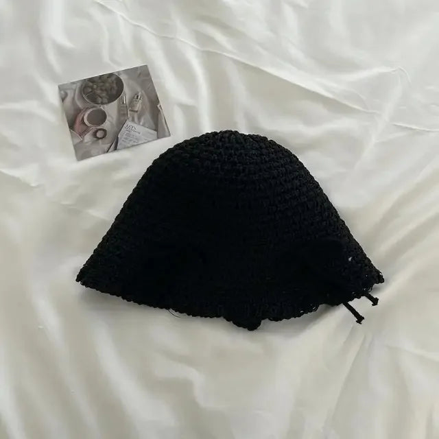 Korean Ins Bow Sweet Straw Summer Bucket Hat