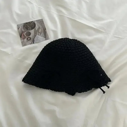 Korean Ins Bow Sweet Straw Summer Bucket Hat