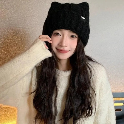 Cute Cat Ear Wool Winter Bucket Hat