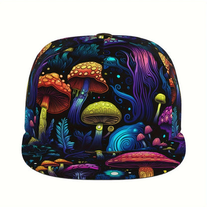 Fantasy Mushroom Print Flat Brim Baseball Cap