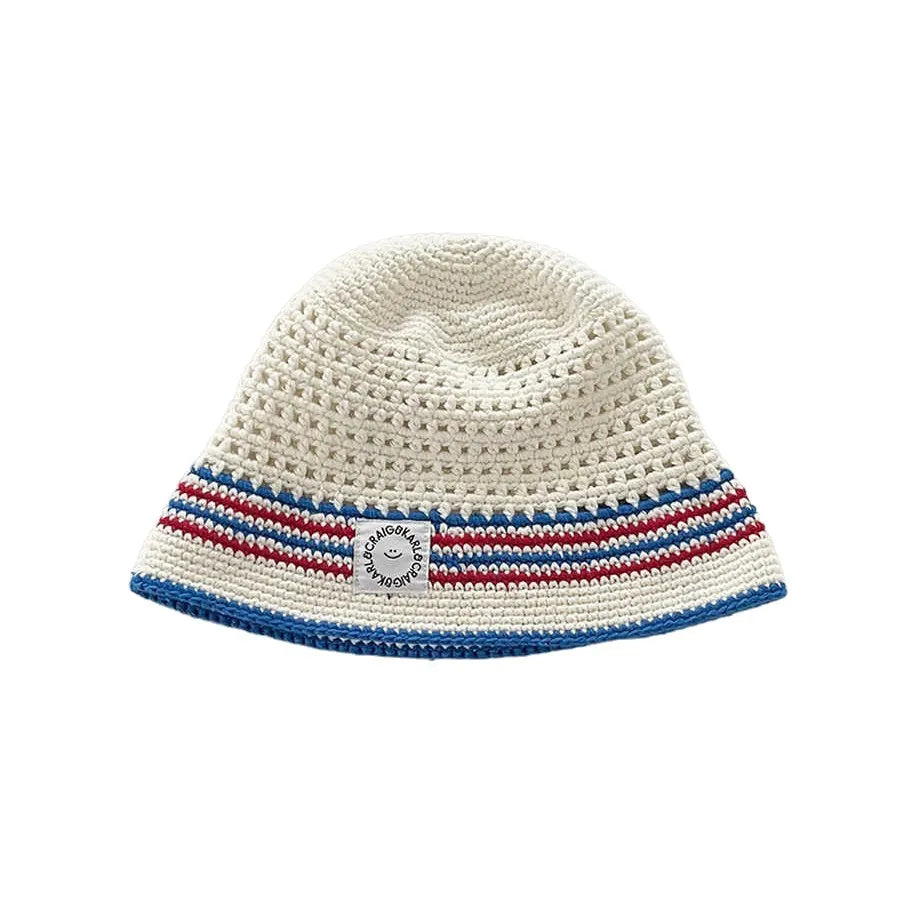 Korean Contrasting Striped Knitted Breathable Bucket Hat