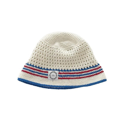 Korean Contrasting Striped Knitted Breathable Bucket Hat