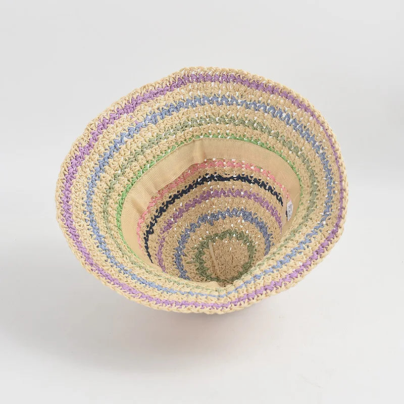 USPOP Striped Summer Straw Bucket Hat