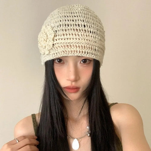 Y2k Flower Handwoven Hollow Sequin Crochet Bucket Hat