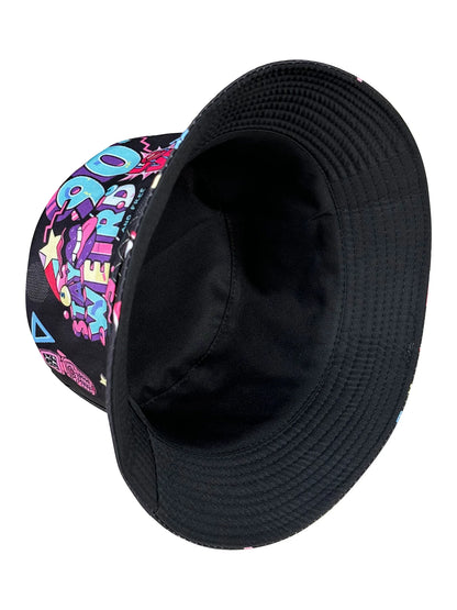 Abstract 90S Black Reversible Foldable Bucket Hat
