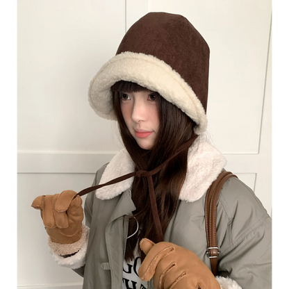 Retro Suede Plush Earflap Bucket Hat
