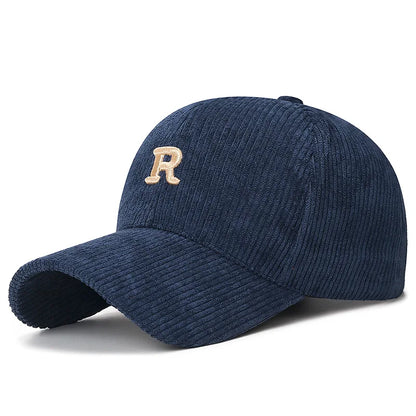 Corduroy 3D R Letter Embroidered Baseball Cap