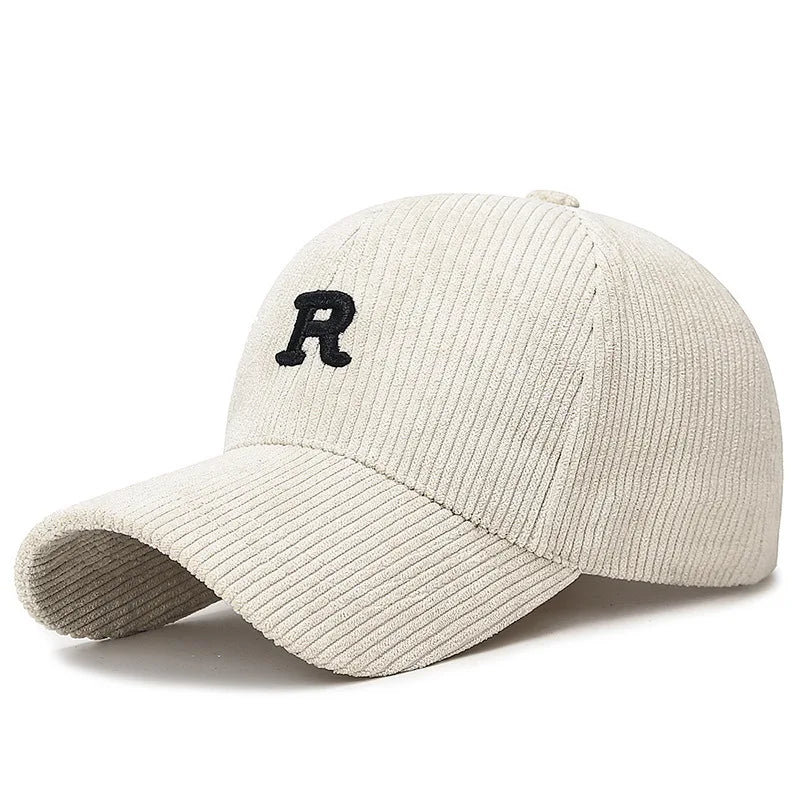 Corduroy 3D R Letter Embroidered Baseball Cap