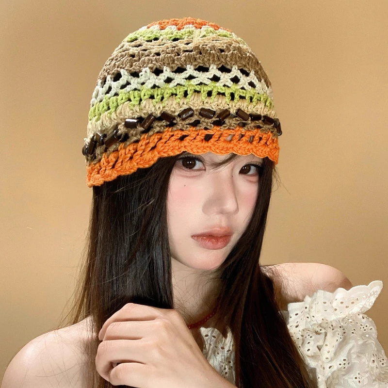 Harajuku Ethnic Handmade Beaded Breathable Women Bucket Hat