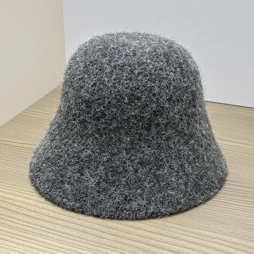 Wool Blend Knitted Plush Winter Bucket Hat
