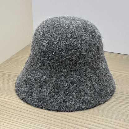 Wool Blend Knitted Plush Winter Bucket Hat