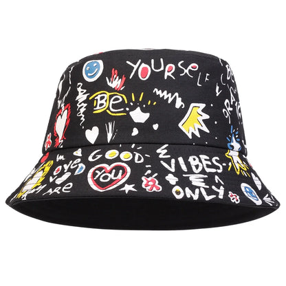 Unisex Smiling Crown Graffiti Print Personality Bucket Hats