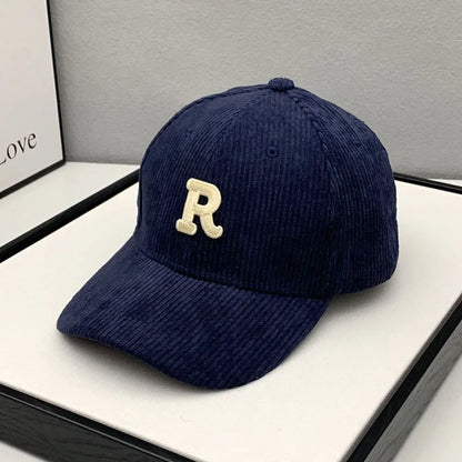 Fashion Corduroy Baseball Cap Ladies Letter R Snapback Hat