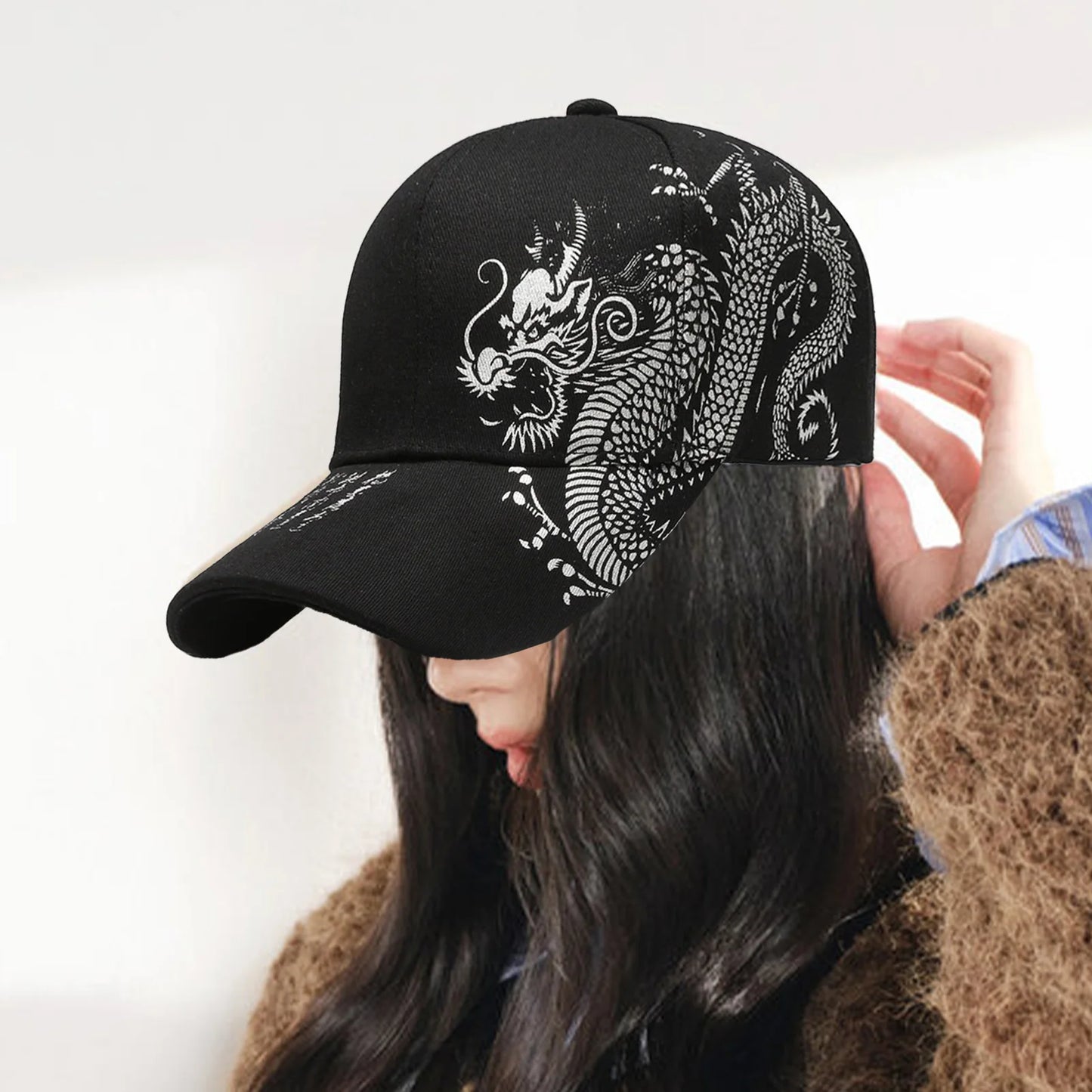 Dragon Print Chinese Style Adjustable Baseball Cap