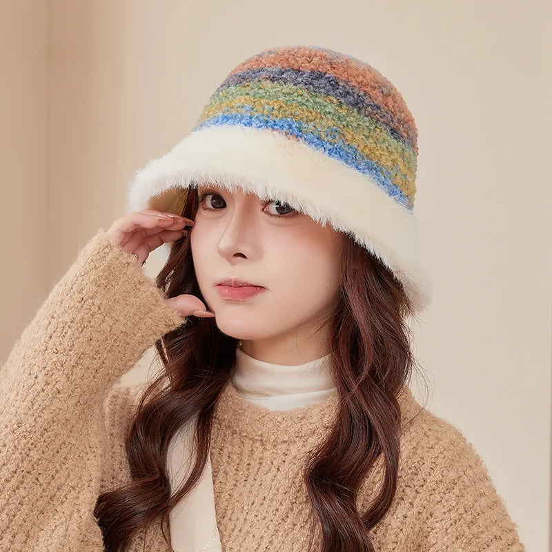 Colorful Plush Knit Winter Bucket Hat