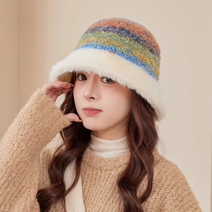 Colorful Plush Knit Winter Bucket Hat