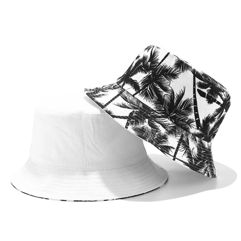 Men Women coconut tree Bucket Hat Cotton Printing Hip Hop