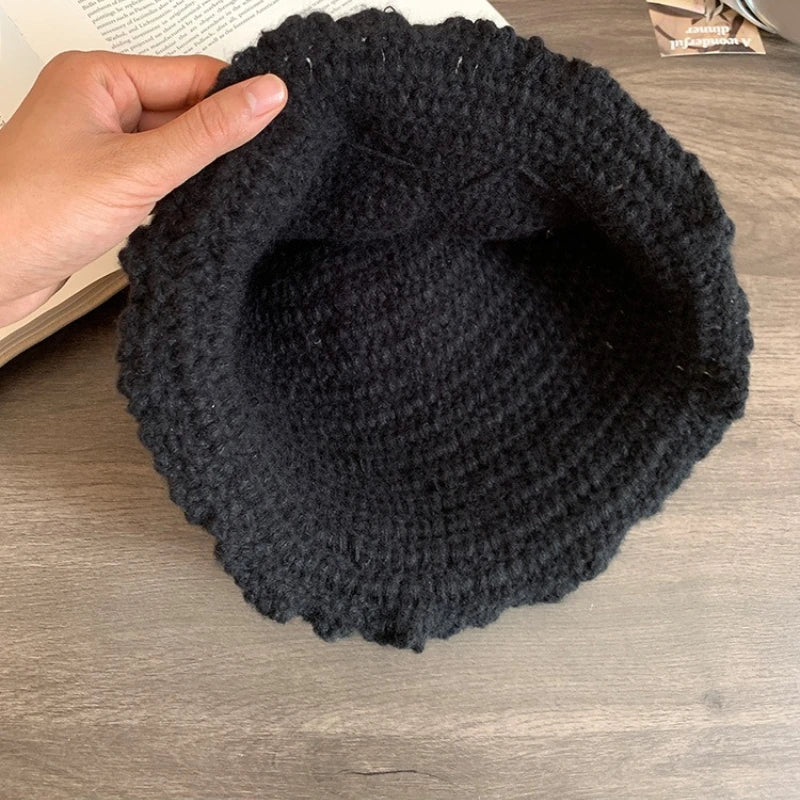 Oversized Floral Knit Korean Bucket Hat