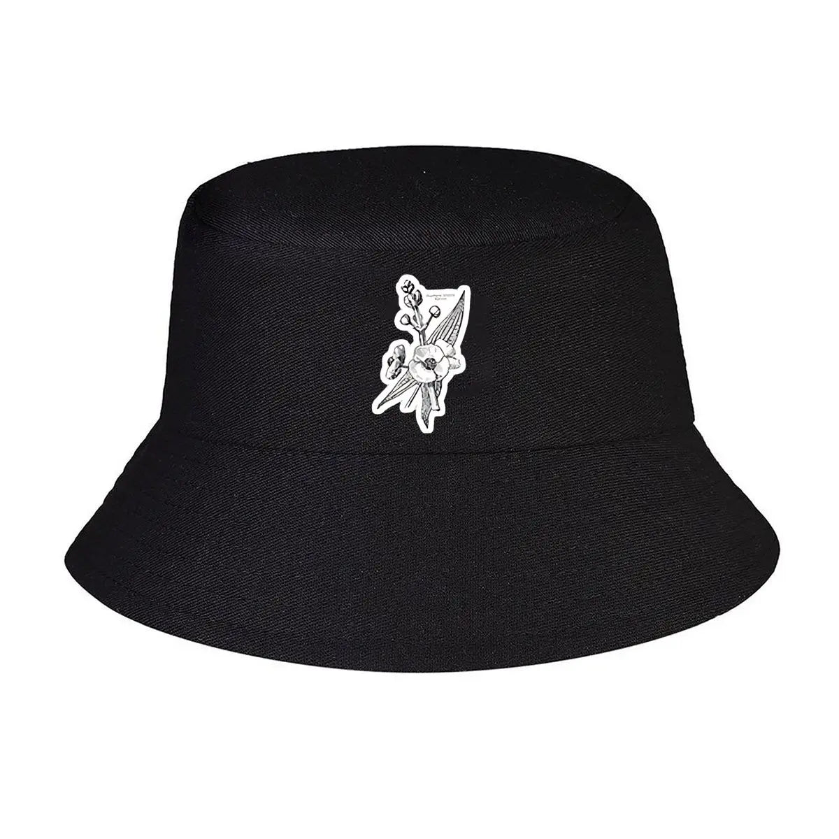 Monochrome Ink Floral Sticker Design Bucket Hat