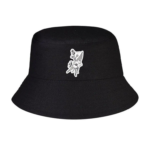 Monochrome Ink Floral Sticker Design Bucket Hat