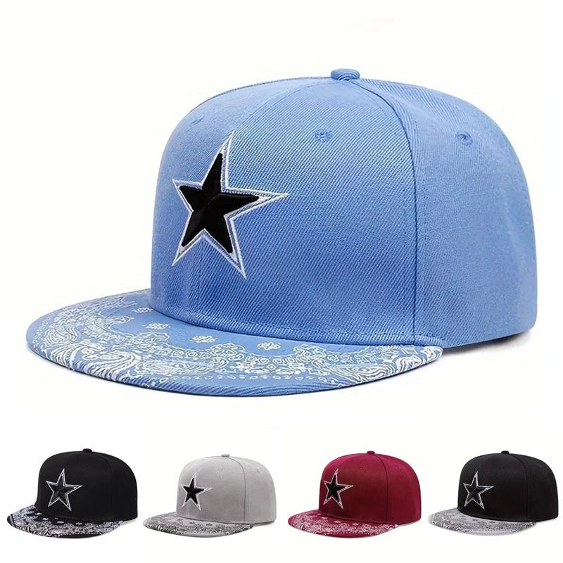 3D Star Embroidered Flat Brim Baseball Cap