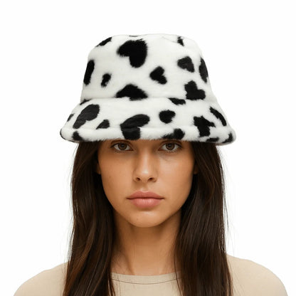 Faux Fur Plush Love Heart Bucket Hat