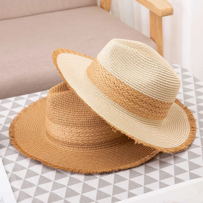 Vintage Two Tone Raw Edge Straw Bucket Hat
